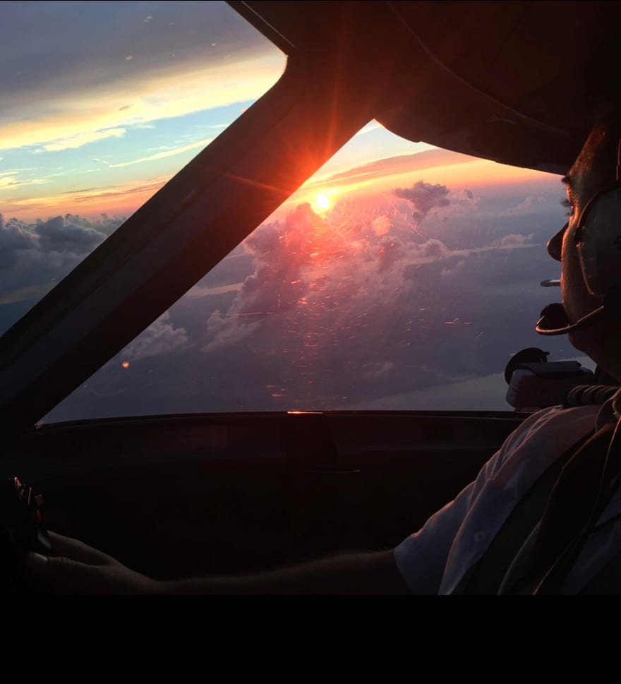 View of sunset from a flight deck